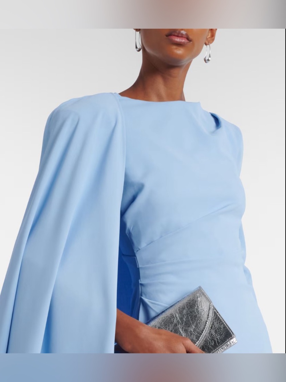 Rachel Gilbert Dion Blue Long Sleeve caped draped asymmetrical Maxi gown NWOT - Picture 5 of 14
